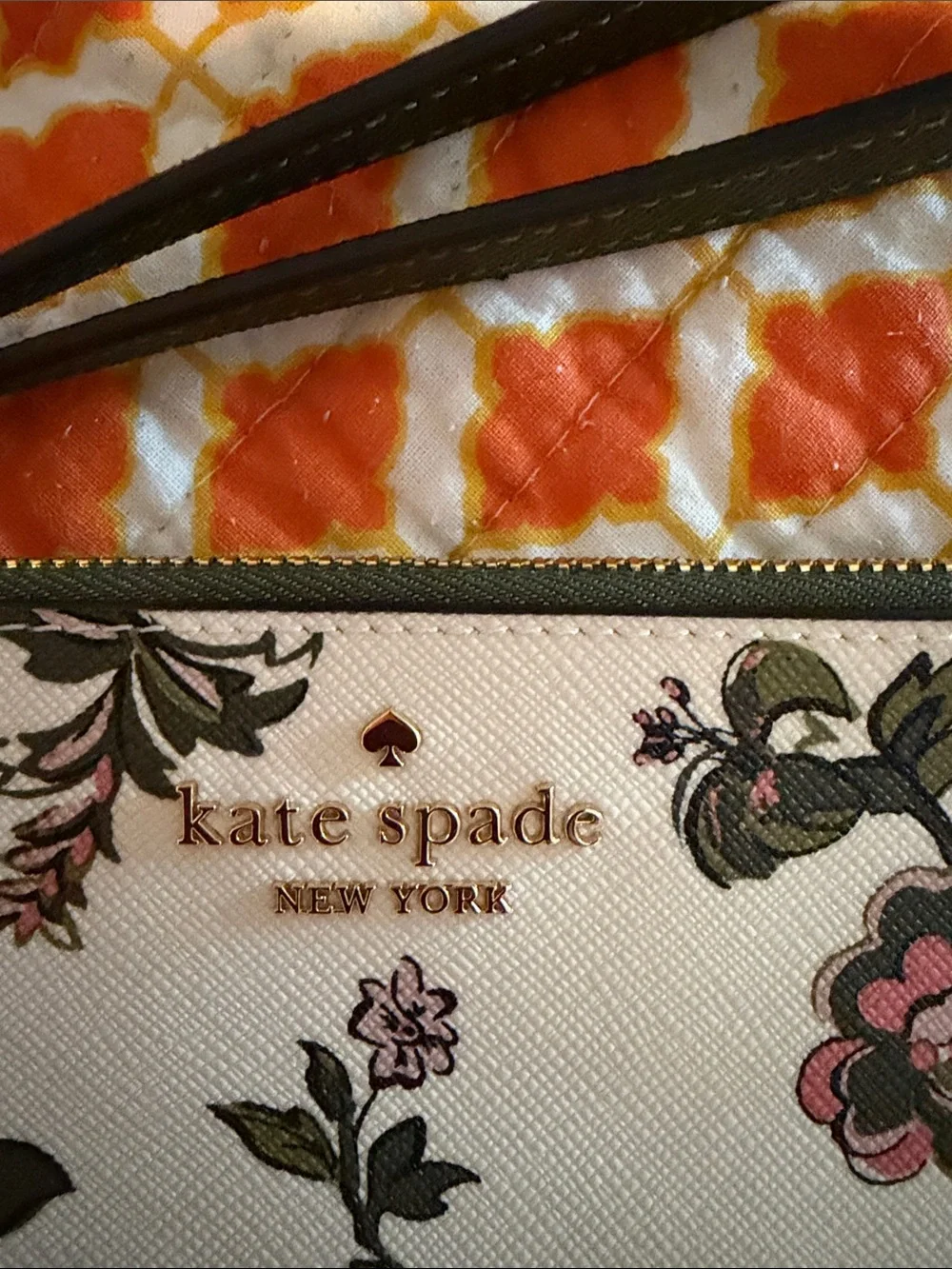 kate spade Floral Wristlet in Cream, Pink, Green and Black